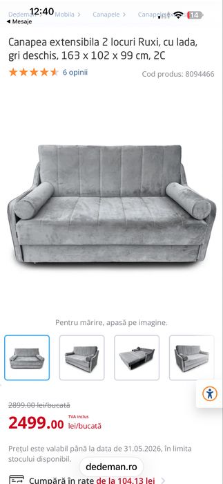 Vand canapea extensibila cu lada