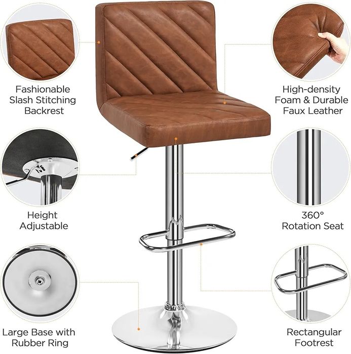 Комплект/ 2бр.бар столове Yaheetech с газов амортисьор,втртящ се на 36