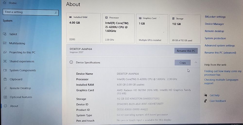 Laptop Dell Inspiron 3537 + Imprimanta HP Photosmart C4480