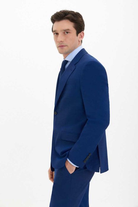 Sacou blazer slim 48 M premium Cortefiel lana extrafina albastru