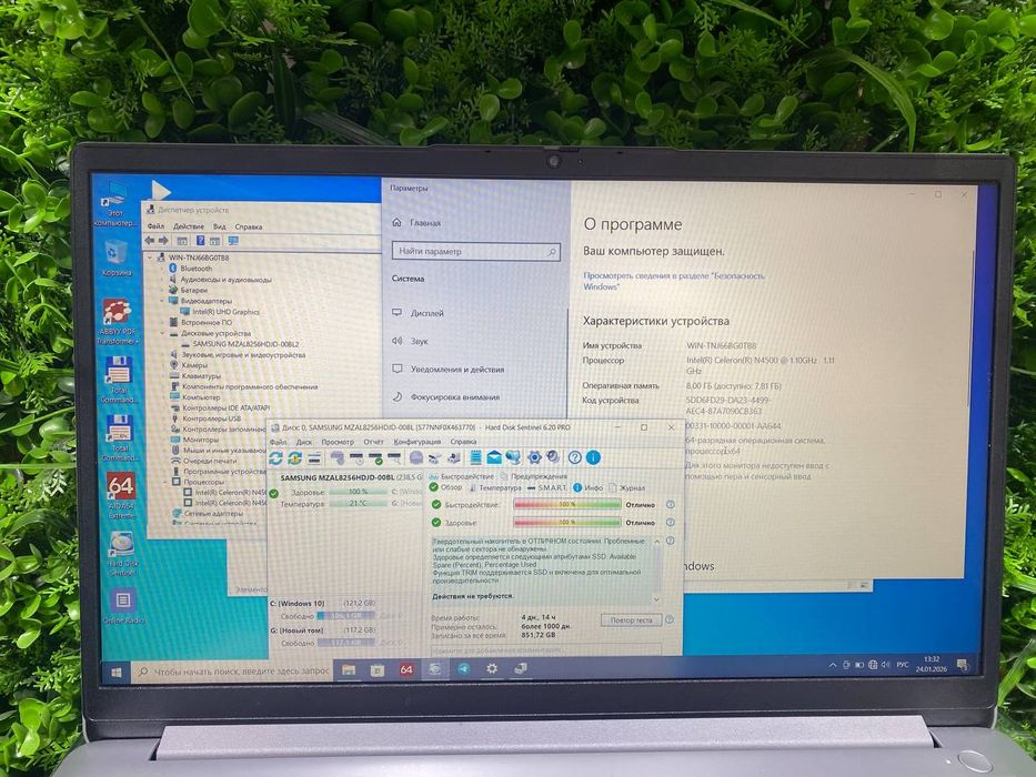4kun ishlagan Lenovo office seleron N4500 8/256 Nvme SSD holati ideal