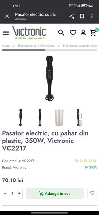 Pasator electric, cu pahar din plastic, 350W, Victronic VC2217