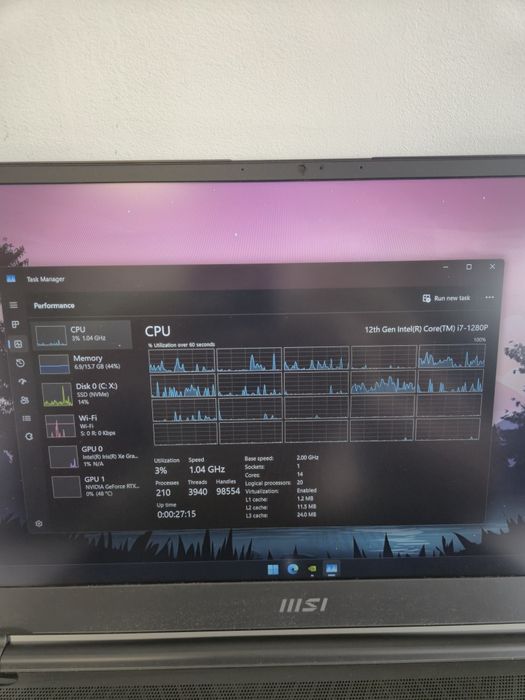 Laptop Gaming MSI Stealth 15M I7 12Th, RTX 3060 6Gb, 1T SSD, 16Gb RAM