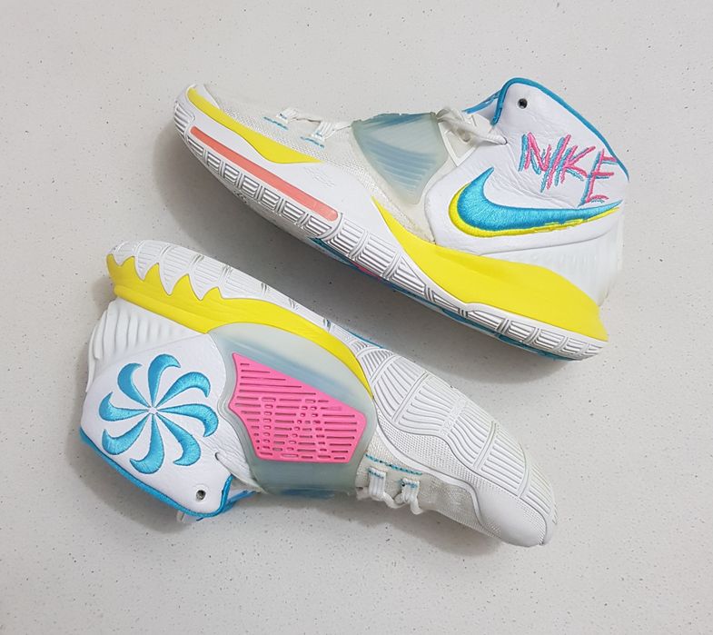 Adidasi Nike Kyrie 6 EP Neon Graffiti, pantofi baschet, Sneakers White Blue-Fury Opti-Yellow, mărimea 42 EU unisex
