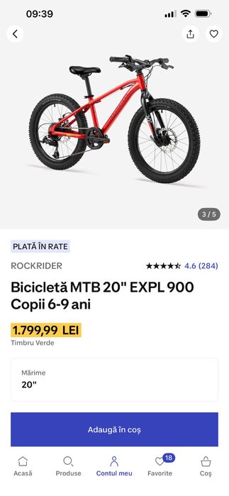 Bicicleta Rockrider 20” de la decathlon. In stare foarte buna, folosita mai putin de un an.