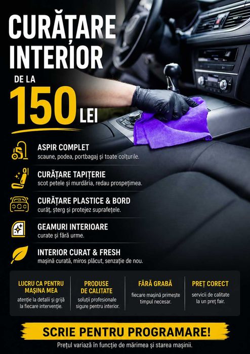 Curățare interior auto Timișoara - de la 150 lei