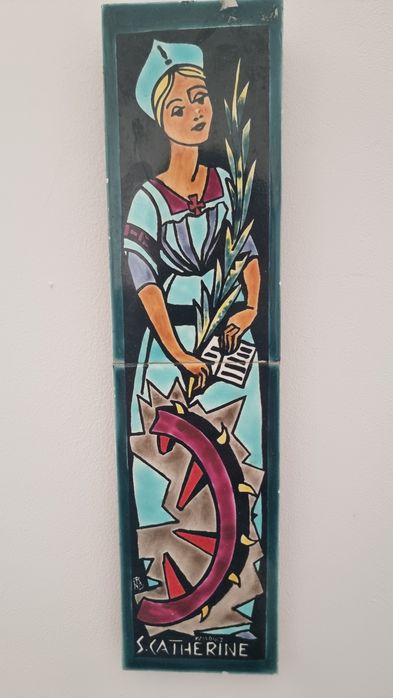 Placheta ceramica vintage Sainte Catherine d Alexandrie anii 1950