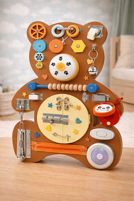 Busyboard Montessori Urs Brun Jucărie Educațională din Lemn