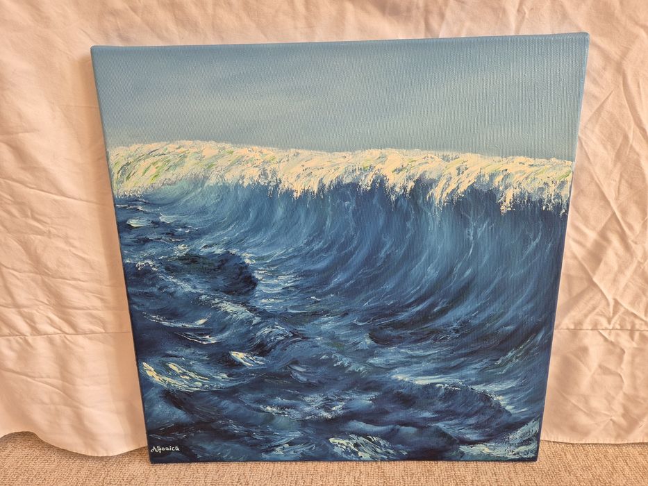 Tablou pictat in ulei, original, 40x40, Unusual wave