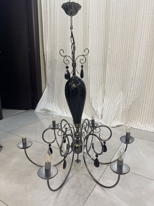 Lustra Candelabru stil clasic / elegant, negru + metal cromat 1-3 buc