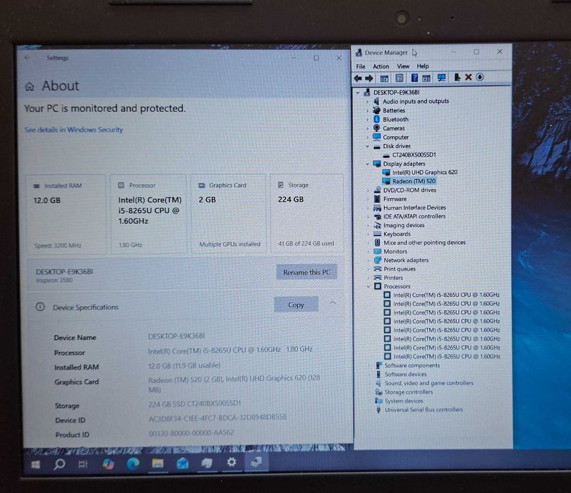15.6' Dell Intel Core i5-8265u/12GB/AMD Radeon 520 2GB GDDR5/256GB SSD