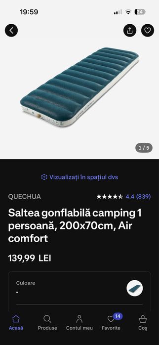 Saltea gonflabila camping Quechua Confort 70x200