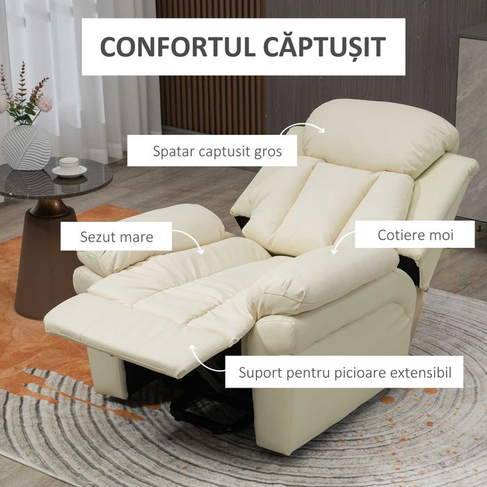 Fotoliu de Relaxare Electric, cu functii de inclinare - Crem , HOMCOM