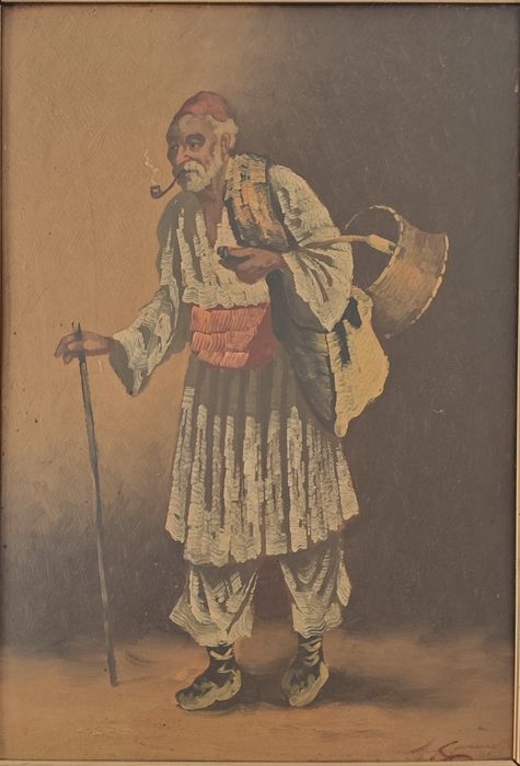 Set 2 Tablouri Vintage Înrămate – Portrete Tradiționale Țărănești (Ulei pe pânză/carton