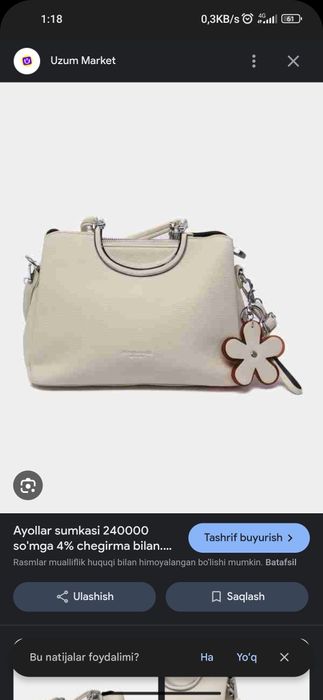 Yangi sumka sotiladi