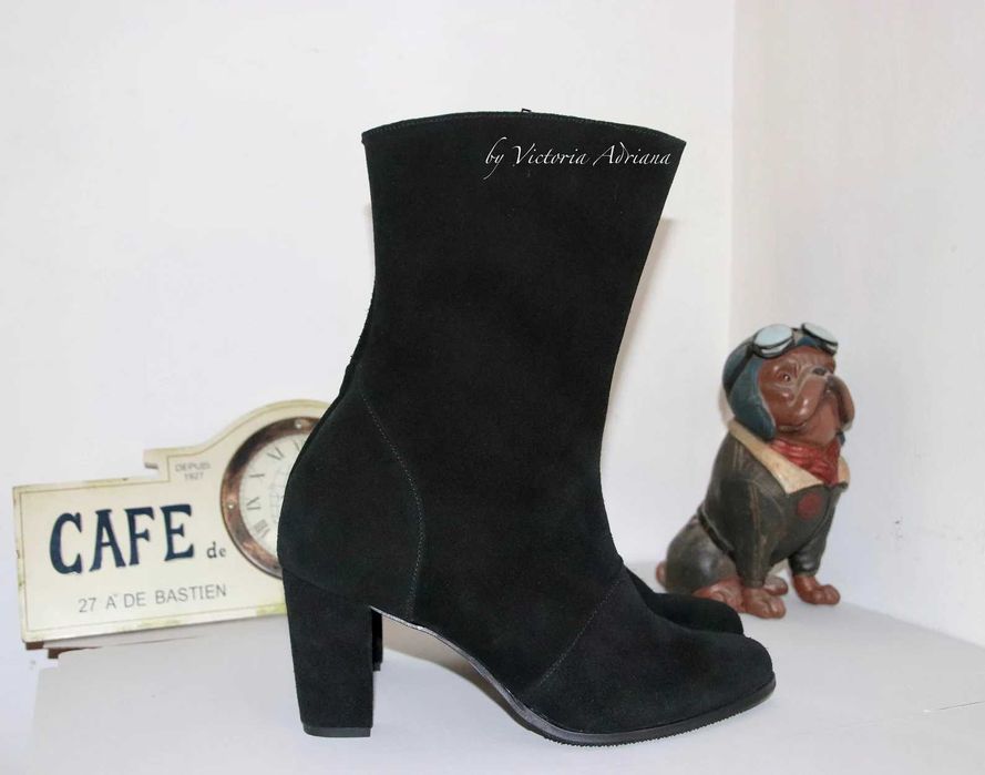 Botine Noi din piele intoarsa neagra Masura 40