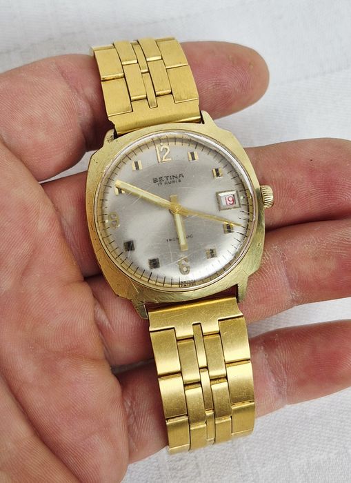 Ceas bărbătesc Betina mecanic, vintage, cu 17 rubine, din oțel inoxidabil, Swiss made.