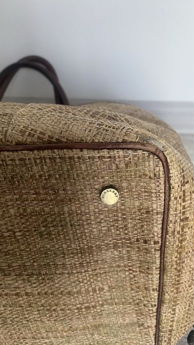 Geanta originala Burberry combinatie material rafie si piele