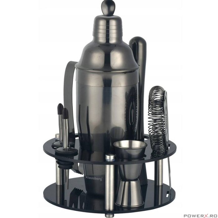 Set cocktail shaker, 9 piese, negru, Klausberg