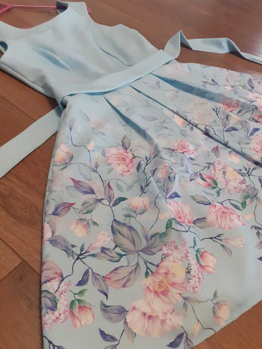 Rochie ocazie bleu cu flori , 36-38