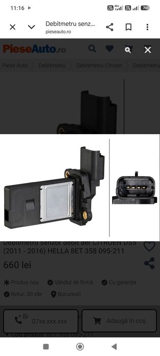 Senzor debit aer 8ET 358 095 211 Hella nou