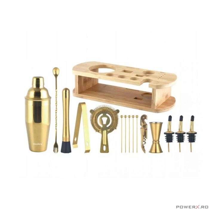 Set cocktail shaker pentru barmani,16 piese, auriu, Klausberg