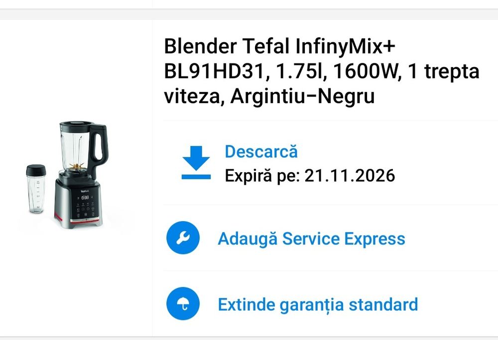 Blender Tefal InfinyMix+ BL91HD31, 1.75l, 1600W