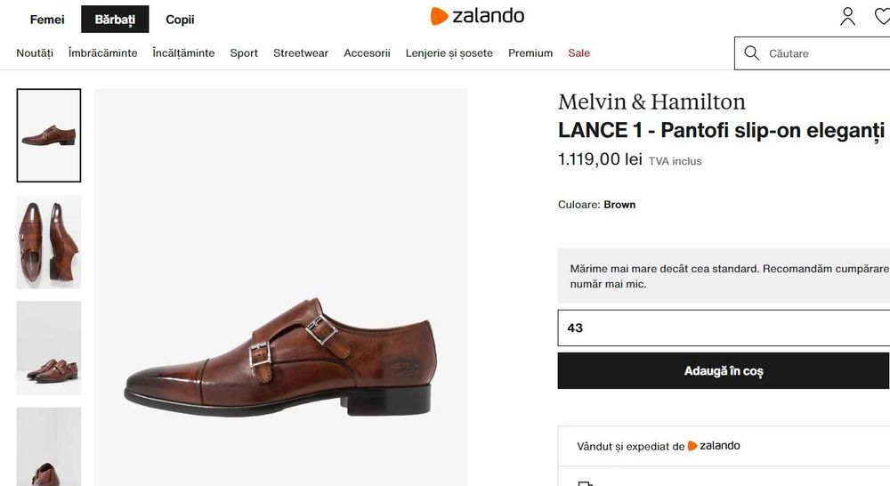 Pantofi monk 45.5 46 lucrati manual Melvin & Hamilton piele naturala