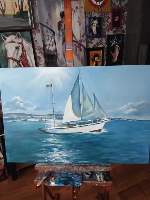 Картина" под луной" 42,x56 в раме масло