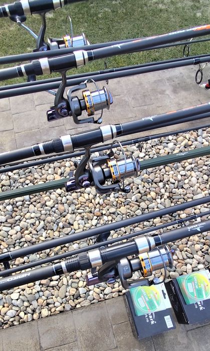 Set 4 Lansete 3,90m,4 Mulinete GH 7000 Long Cast,Rod Pod Echipat