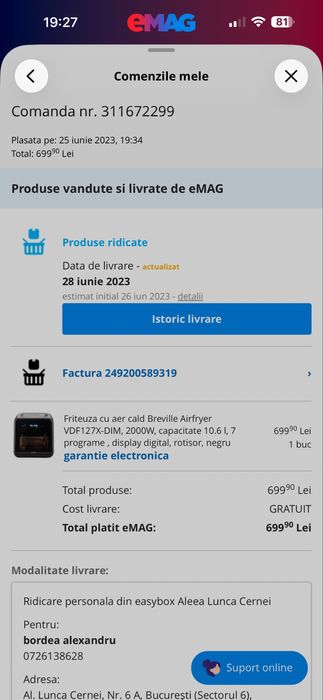 Friteuza cu aer cald Breville Airfryer VDF127X-DIM, 2000W, capacitate 10.6 l, rotisor