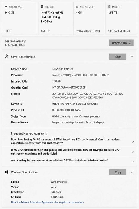 PC i7-4790 / GTX 970 / 16GB RAM / 256 Gb SSD + Monitor Dell U2412H IPS