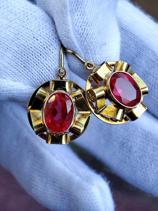 Cercei Aur 14K Ungaria Cu Rubelit Unicat