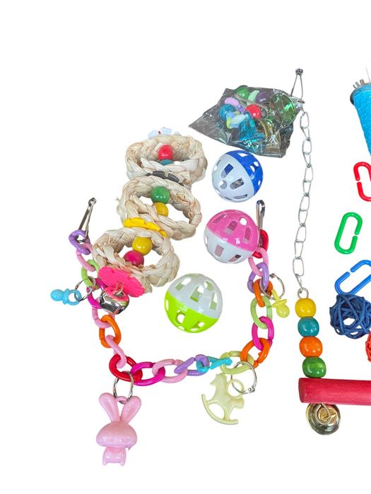 Голям лот за папагали: кацалка, дървени играчки