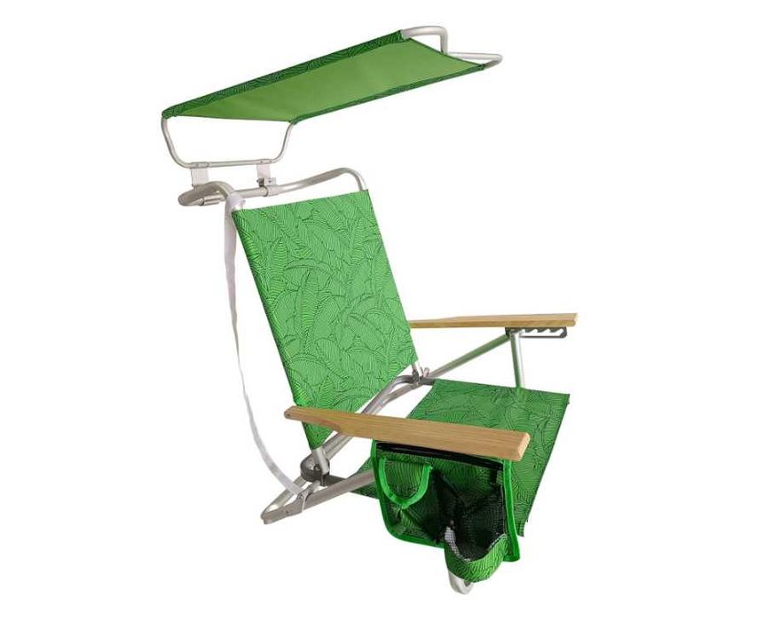 Складной пляжный стул-125 кг с навесом-84x64x76 см 5 положений наклона