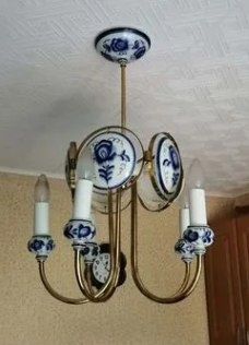 Люстра (латунь) Гжель 5 рожковая, ручная роспись, светильник, лампа,