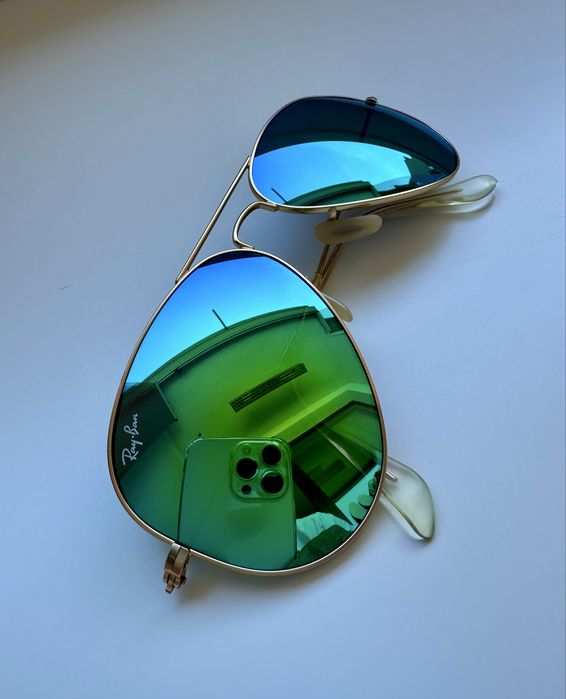 Ray Ban RB3025 Aviator Large Metal 58мм Green Mirror /отлични