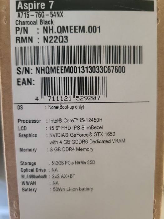 Nautbuk acer aspire 7 black sotiladi