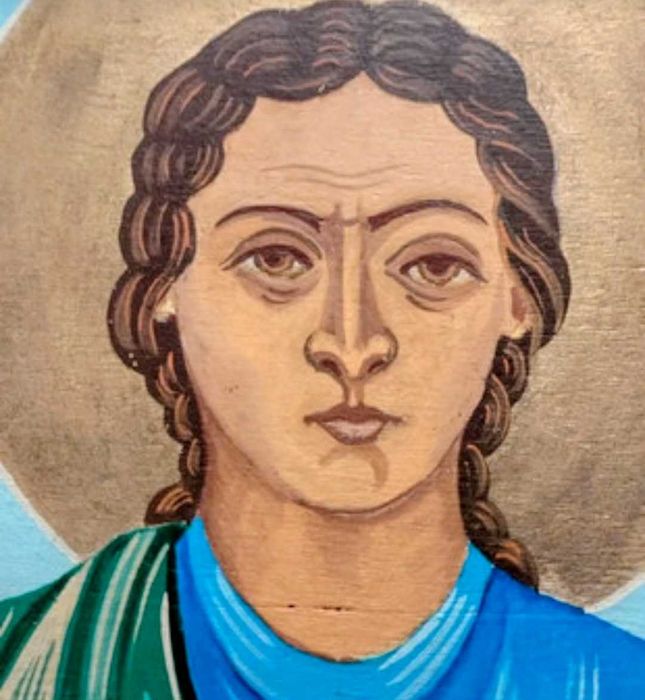 Icoană veche pictată manual pe lemn–piesă vintage autentică, cu suflet