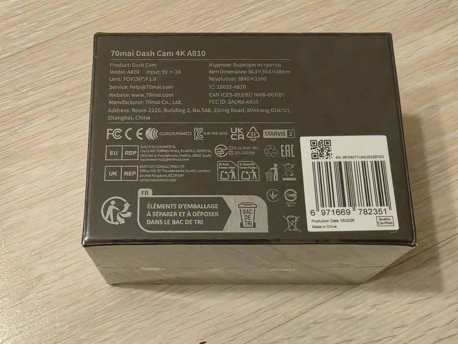 Cameră auto 70mai Dash Cam 4K A810 - Nouă, sigilată