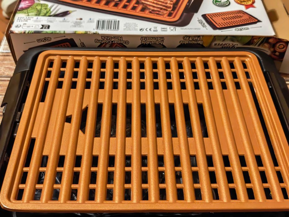 ПРОМО!БЕЗДИМНА Ел. скара/грил+туч плоча с МЕДНО незалепващо покритие