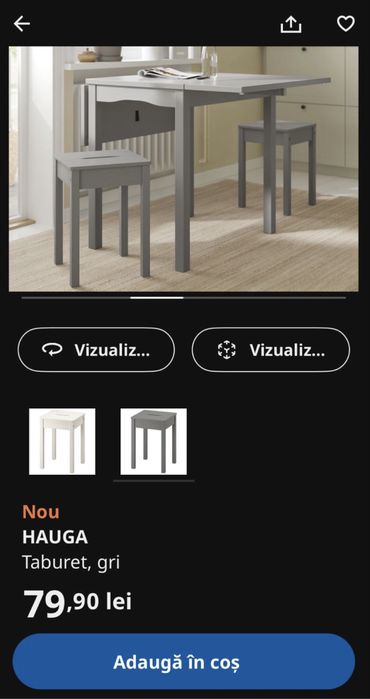 Taburet/scaun lemn Ikea, Hauga, gri, NOU, 32x32xh45
