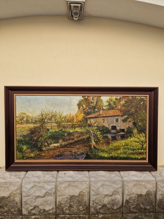 Изключителна антикварна авторска френска картина масло платно