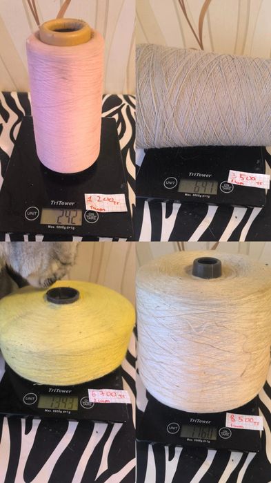 Пряжа в бобинах 500тг за 100грамм.