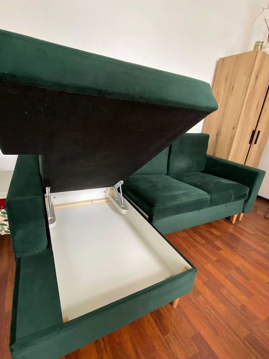 Canapea Coltar extensibila catifea verde