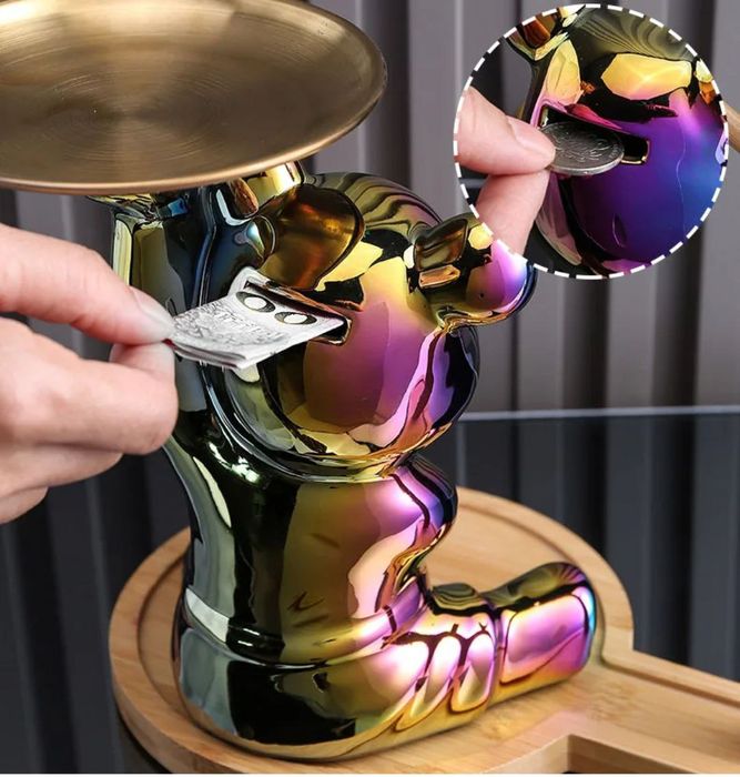 Статуэтка для интерьера, с подносом,Медведь копилка