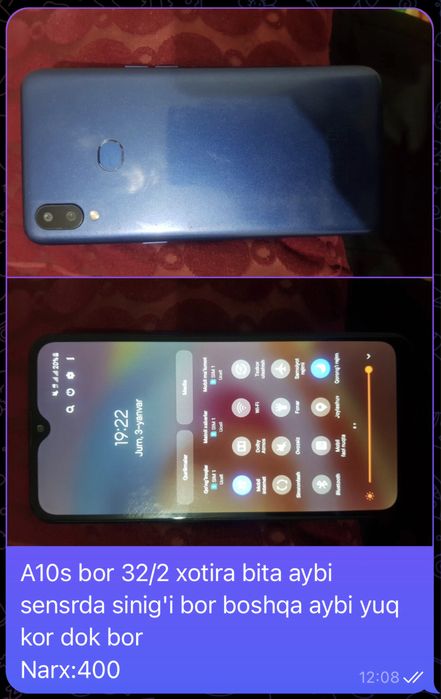 Samasung A10s xotira 32/2