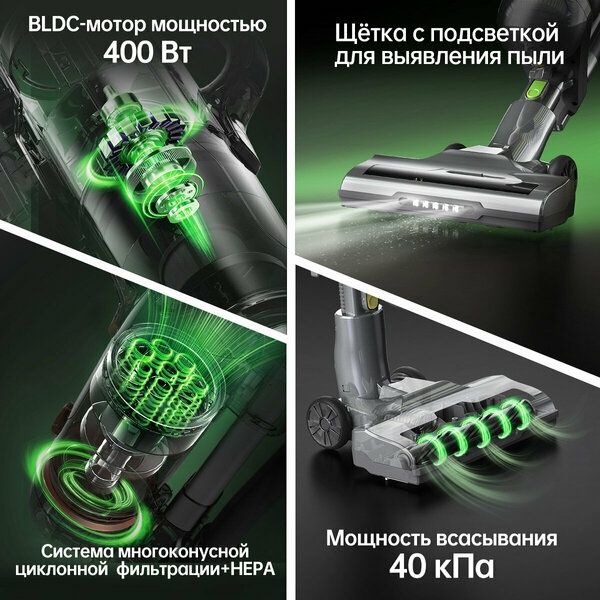 Беспроводной вертикальный пылесос мощный V100, 40000 Па, 2 в 1 пылесос