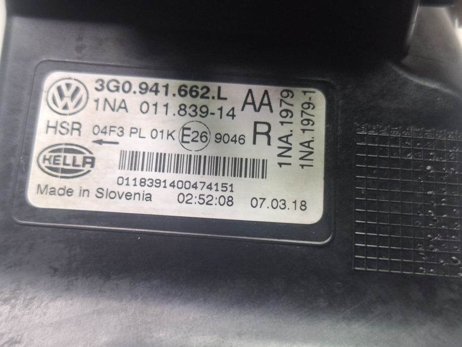 Proiector dreapta VOLKSWAGEN PASSAT Variant 3G5 2014 - >2.0 TDI CRLB, DBGA, DFGA HELLA 3G0941662L