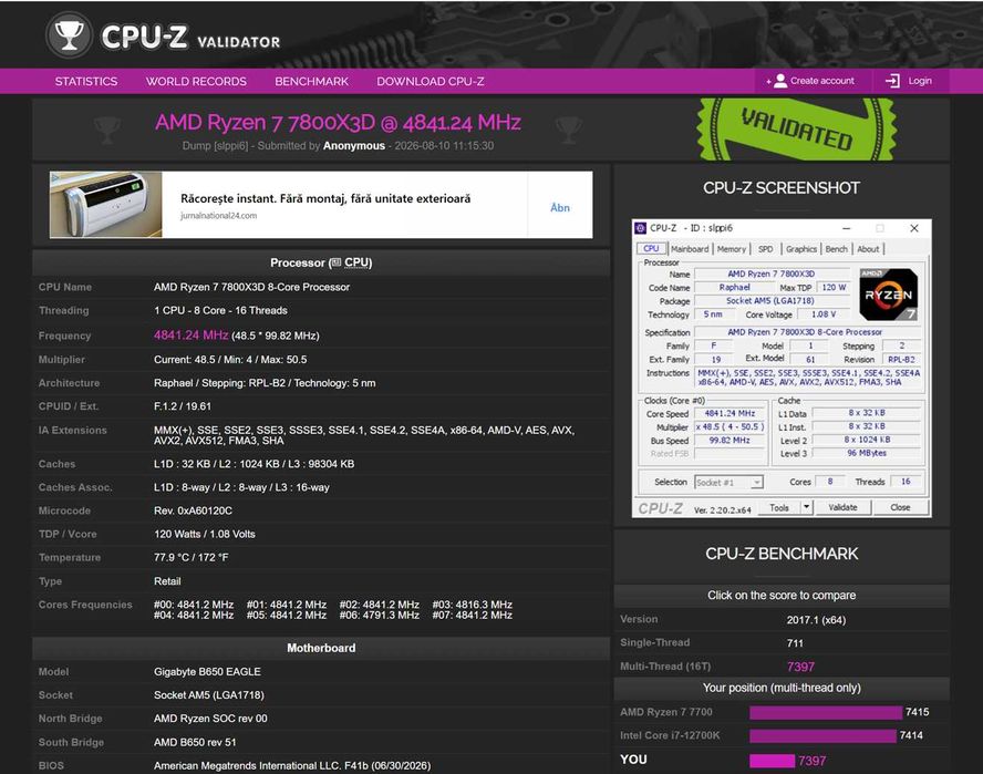 AMD Ryzen 7 7800X3D – 8 Core / 16 Thread – 96MB 3D V-Cache – AM5 – Testat